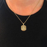 Pisces Two Fish Aquamarine & Diamond Constellation Tag Pendant Necklace in 14K Yellow Gold