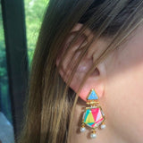 Wild & Free Diamond Mosaic Turquoise Earrings with Pearls in 14K Yellow Gold Plated Sterling Silver