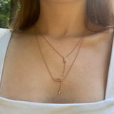 Wrecking Ball Double Bar Bolo Adjustable Diamond Lariat Necklace in 14K Rose Gold Vermeil on Sterling Silver