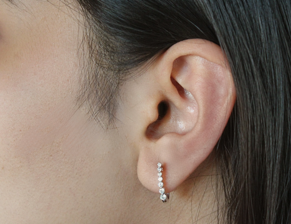 Dewdrop Cascading Diamond Huggie Hoop Earrings in 14K White Gold