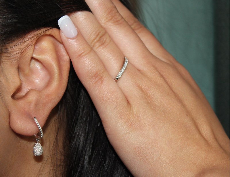 Clayra Pear Shape Dome Diamond Drop Huggie Hoop Earrings in 14K White Gold