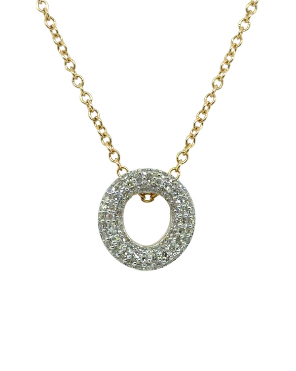 Bubble Initial Diamond Letter Pendant in 14K Yellow Gold - O
