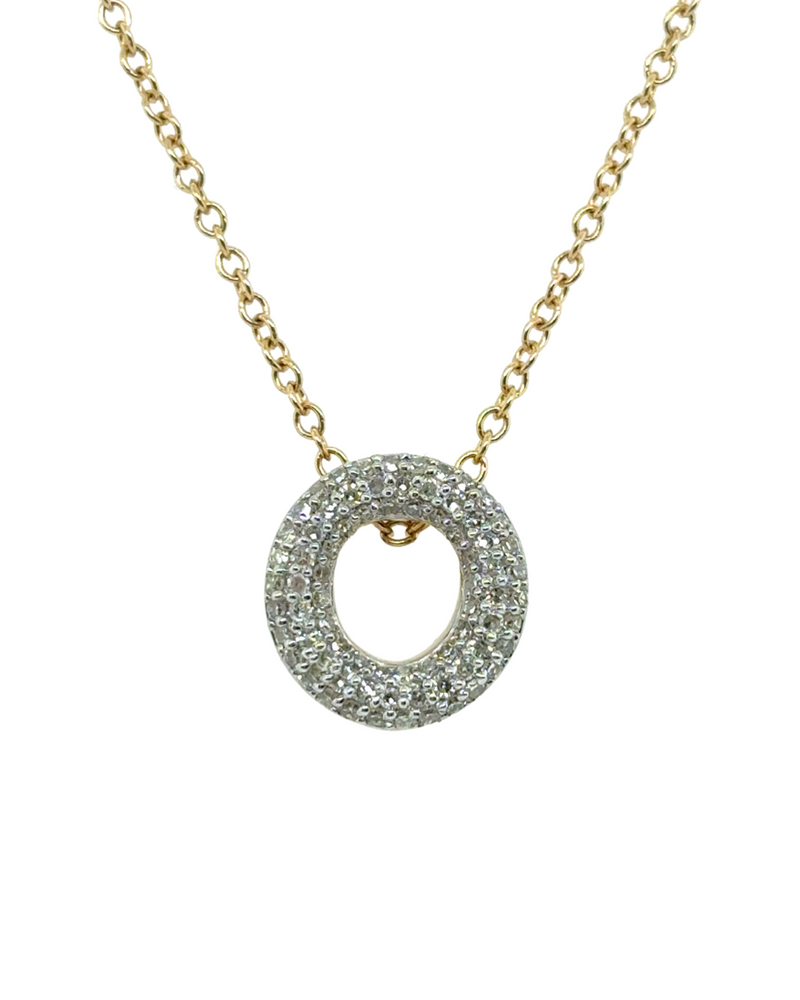 Bubble Initial Diamond Letter Pendant in 14K Yellow Gold - O