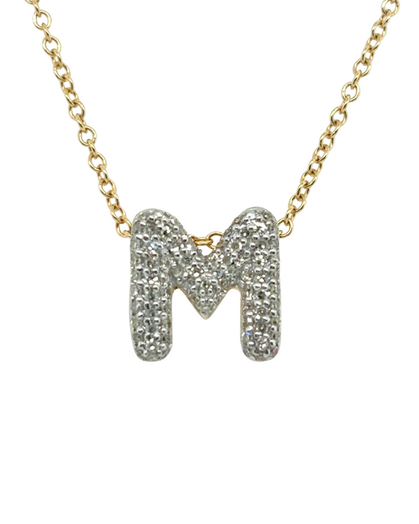 Bubble Initial Diamond Letter Pendant in 14K Yellow Gold - M