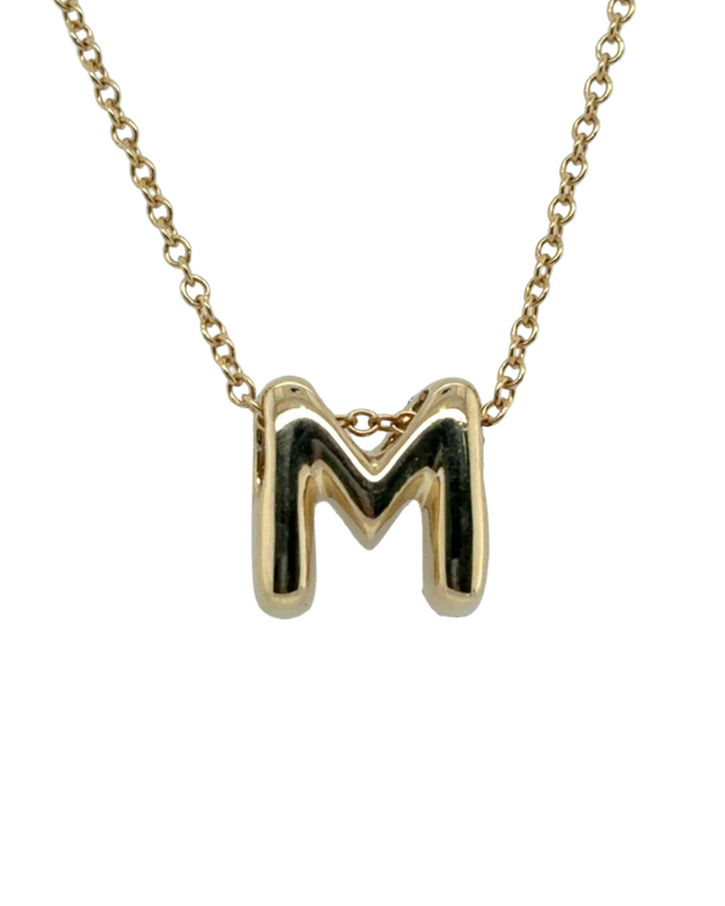Bubble Initial Diamond Letter Pendant in 14K Yellow Gold - M