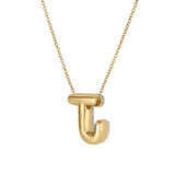 Big Bubble Initial Letter J 14K Yellow Gold Diamond Pendant Necklace