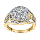 Imperium 14K Gold Round Diamond Studded Double Halo Ring - 0.99cts