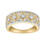 Xeno 14K Gold Round Diamond Studded Textured Band Ring - 0.24cts