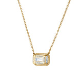 Glinda 14K Yellow Gold 3 Ct Lab Grown Diamond Emerald Bezel Necklace