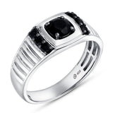 Shin 0.75CT Cushion Halo Black Spinel Ring 925 Silver