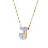 Big Bubble Initial Letter J 14K Yellow Gold Diamond Pendant Necklace