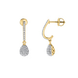 Clayra Pear Shape Dome Diamond Drop Huggie Hoop Earrings in 14K Gold