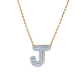 Big Bubble Initial Letter J 14K Yellow Gold Diamond Pendant Necklace
