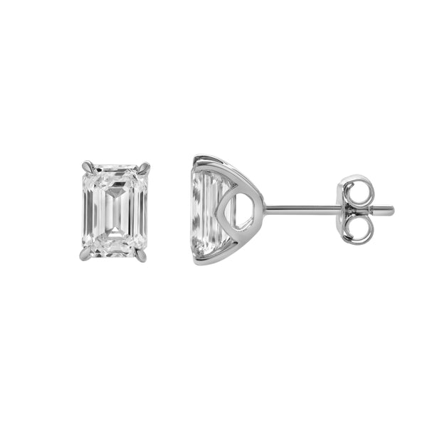 Viridian 14K White Gold Lab Grown Emerald Cut Solitaire Diamond Earrings - 2.02 Cts