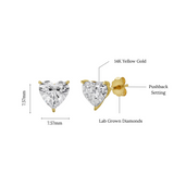 Felicity 14K Yellow Gold Lab Grown Heart Solitaire Diamond Earrings - 2 Cts