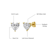 Elaria 14K Yellow Gold Lab Grown Heart Solitaire Diamond Earrings -  0.85 Cts