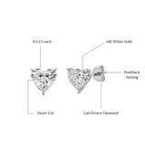 Elaria 14K White Gold Lab Grown Heart Solitaire Diamond Earrings -  1.00 Cts