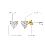 Elaria 14K Yellow Gold Lab Grown Heart Solitaire Diamond Earrings -  1.50 Cts