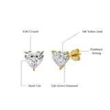 Elaria 14K Yellow Gold Lab Grown Heart Solitaire Diamond Earrings -  1.70 Cts