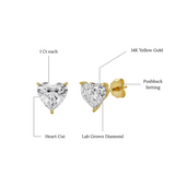 Elaria 14K Yellow Gold Lab Grown Heart Solitaire Diamond Earrings -  2 Cts