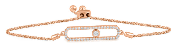 Rectangular Kinetic Slider Wheel Bolo Adjustable Bracelet Natural Diamond 0.4 Cttw. in 14k Rose Gold