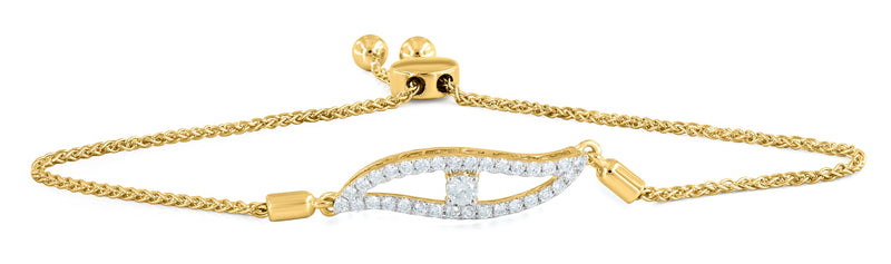 Mandorla Bolo Adjustable Bracelet Natural Diamond 0.32 Cttw. in 14k Yellow Gold