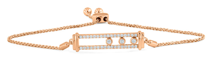 Rectangular Kinetic Slider Wheel Bolo Adjustable Bracelet Natural Diamond 0.32 Cttw. in 14k Rose Gold