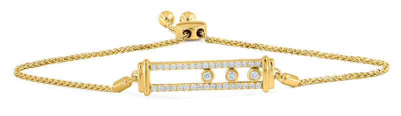 Rectangular Kinetic Slider Wheel Bolo Adjustable Bracelet Natural Diamond 0.32 Cttw. in 14k Yellow Gold