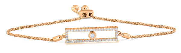 Rectangular Kinetic Slider Wheel Bolo Adjustable Bracelet Natural Diamond 0.38 Cttw. in 14k Rose Gold