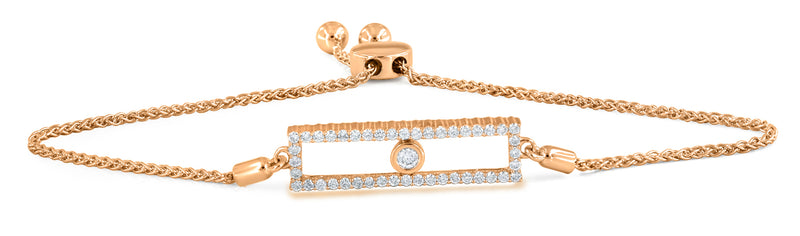 Rectangular Kinetic Slider Wheel Bolo Adjustable Bracelet Natural Diamond 0.38 Cttw. in 14k Rose Gold