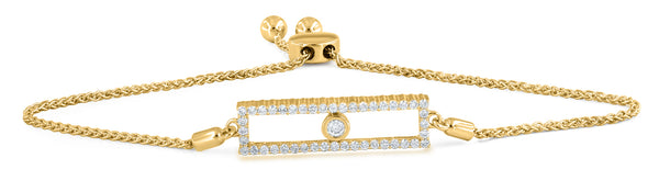 Rectangular Kinetic Slider Wheel Bolo Adjustable Bracelet Natural Diamond 0.38 Cttw. in 14k Yellow Gold