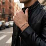 Lifestyle shot of diamond link Cuban bracelet in 10k rose gold on male model, high-resolution, stylish and modern.