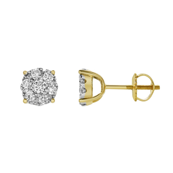 Arc 14K Yellow Gold Cluster Lab Grown Diamond Unisex Earrings - 0.33 Cts