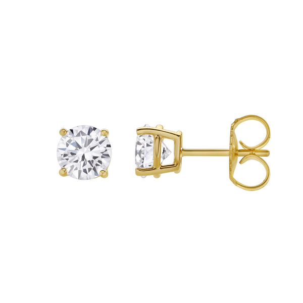 Valeria 14K Yellow Gold Lab Grown Round Solitaire Diamond Earrings - 2 Ct