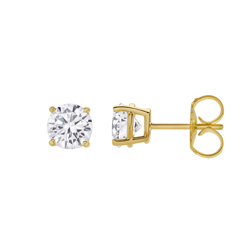 Valeria 14K Yellow Gold Lab Grown Round Solitaire Diamond Earrings - 2 Ct
