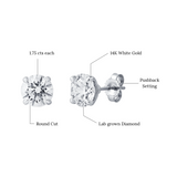 Nisara 3.5 Ct TW Lab Grown Round Diamond Studs Prong 14K White Gold Earrings