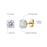 Nisara 3.5 Ct TW Lab Grown Round Diamond Studs Prong 14K Yellow Gold Earrings