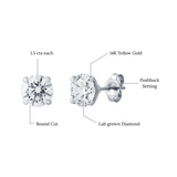 Nisara 3 Ct TW Lab Grown Round Diamond Studs Prong 14K White Gold Earrings