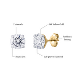Nisara 4 Ct TW Lab Grown Round Diamond Studs Prong 14K Yellow Gold Earrings
