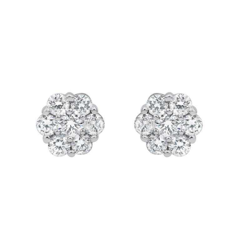 Glimmer 14K White Gold Flower Cluster Diamond Earrings - 0.76 Ct