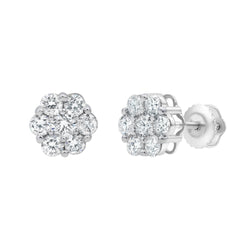 Glimmer 14K White Gold Flower Cluster Diamond Earrings - 0.76 Ct