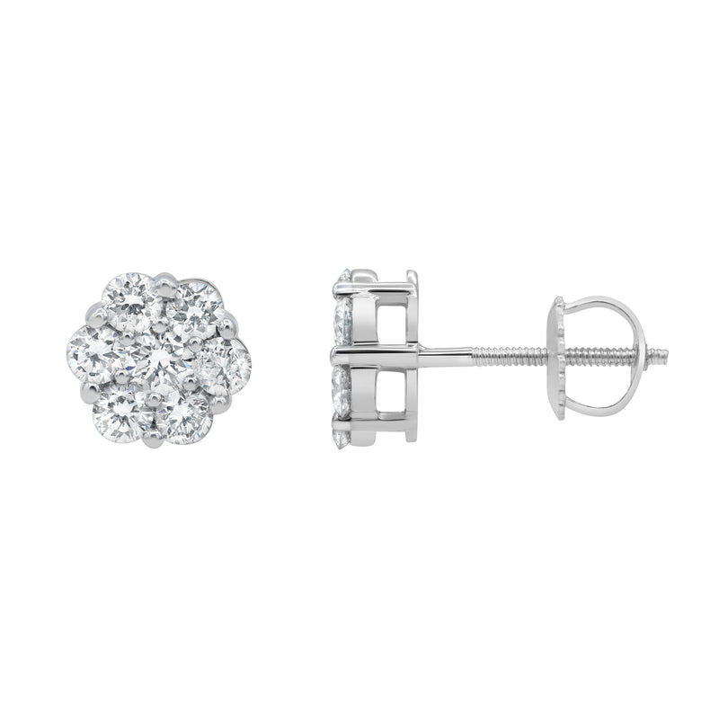 Glimmer 14K White Gold Flower Cluster Diamond Earrings - 0.76 Ct