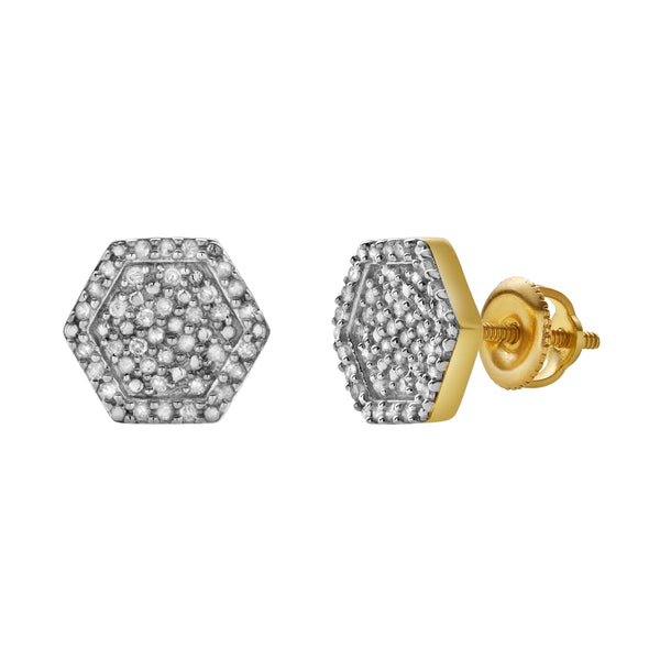 Vaelora 10K Yellow Gold Cluster Diamond Unisex Earrings - 0.15 Cts