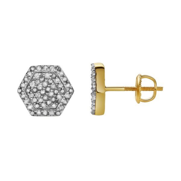 Vaelora 10K Yellow Gold Cluster Diamond Unisex Earrings - 0.15 Cts