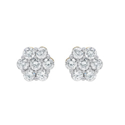 Fashionable Cluster Stud 14K Yellow Gold Diamond Earrings 1.25 ct. tw.