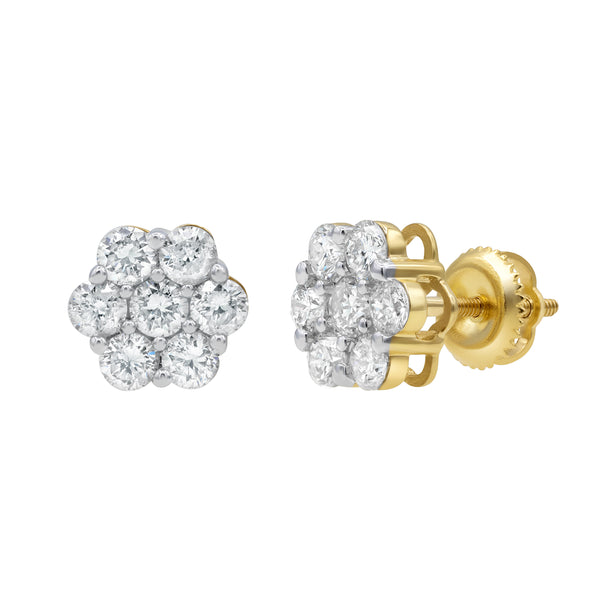 Fashionable Cluster Stud 14K Yellow Gold Diamond Earrings 1.25 ct. tw.