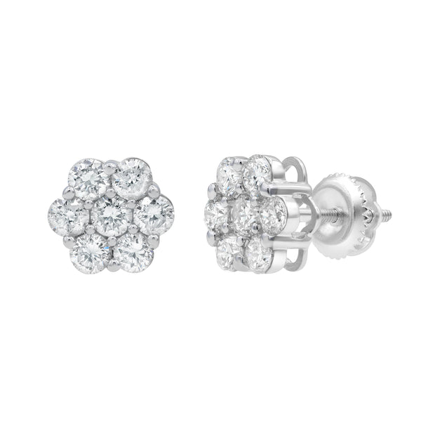 Grace 14K White Gold Flower Cluster Diamond Earrings - 1.49 Ct