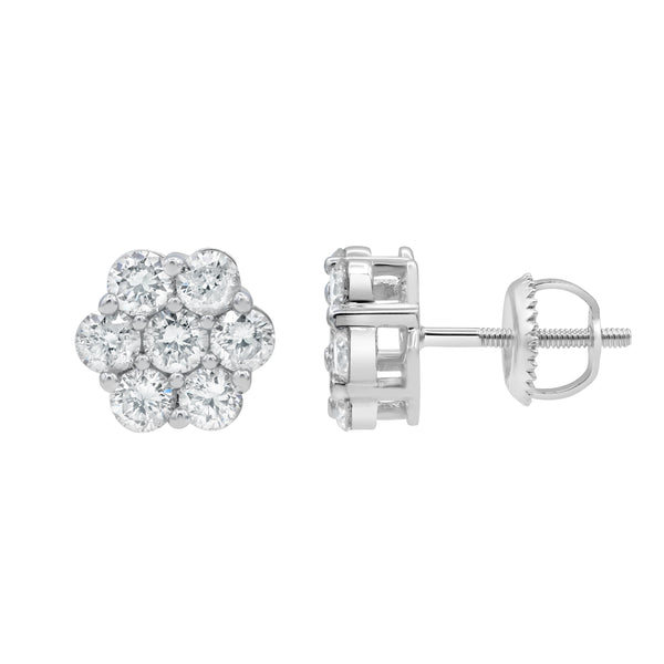 Grace 14K White Gold Flower Cluster Diamond Earrings - 1.49 Ct