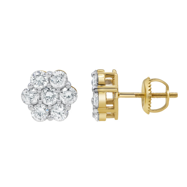 Opulent Cluster Stud 14K Yellow Gold Diamond Earrings 1.6 ct. tw.