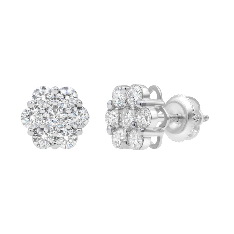 Solace 14K White Gold Flower Cluster Diamond Earrings - 1.80 Ct